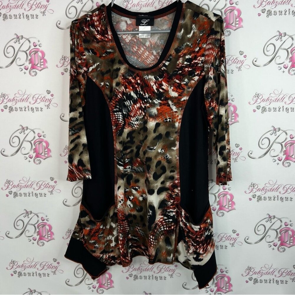 Libra top cheetah leopard Chic Animal Print Tunic Top ruffle hem pockets